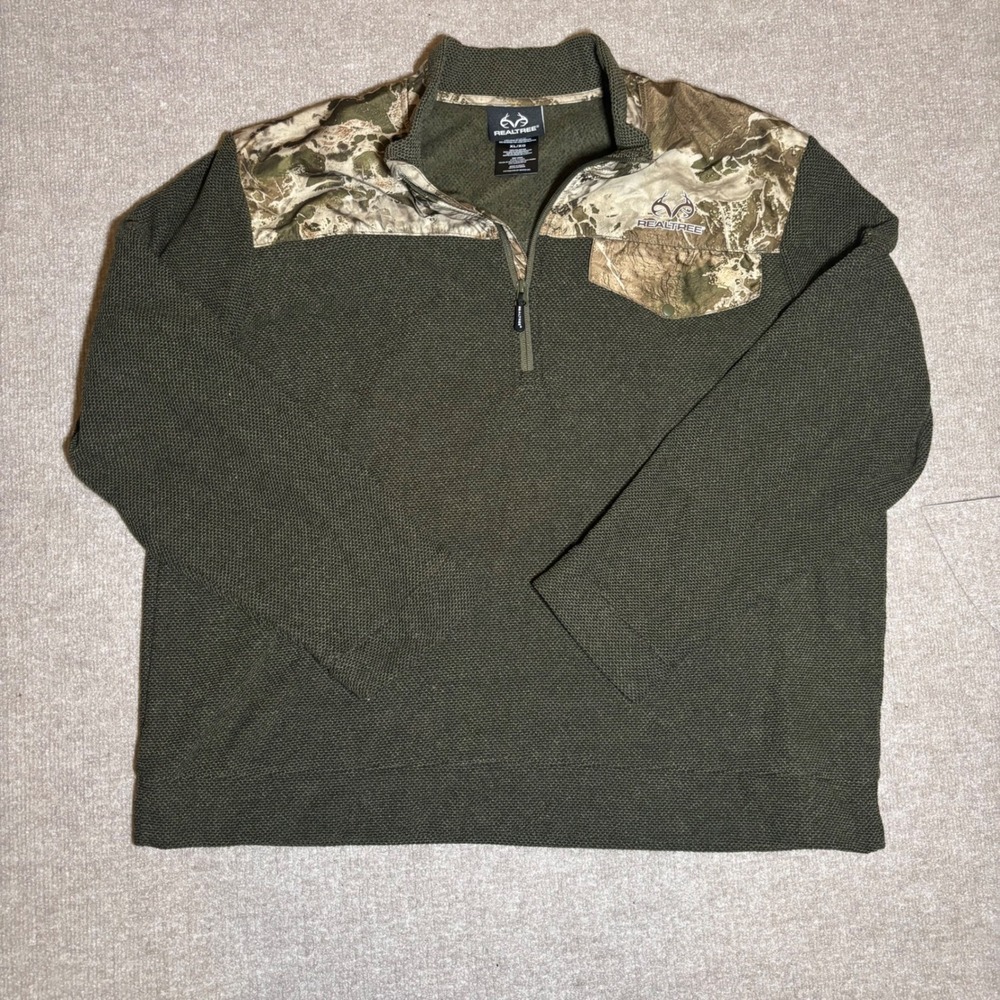 Realtree Mens XL Quarter Zip Pullover Olive Night Camo RT Wav3X FJ10053 Fleece